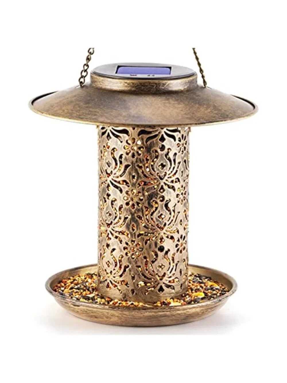 New Solar Bird Feeder for Outdoors Hanging, Metal Wild Bird Feeder for